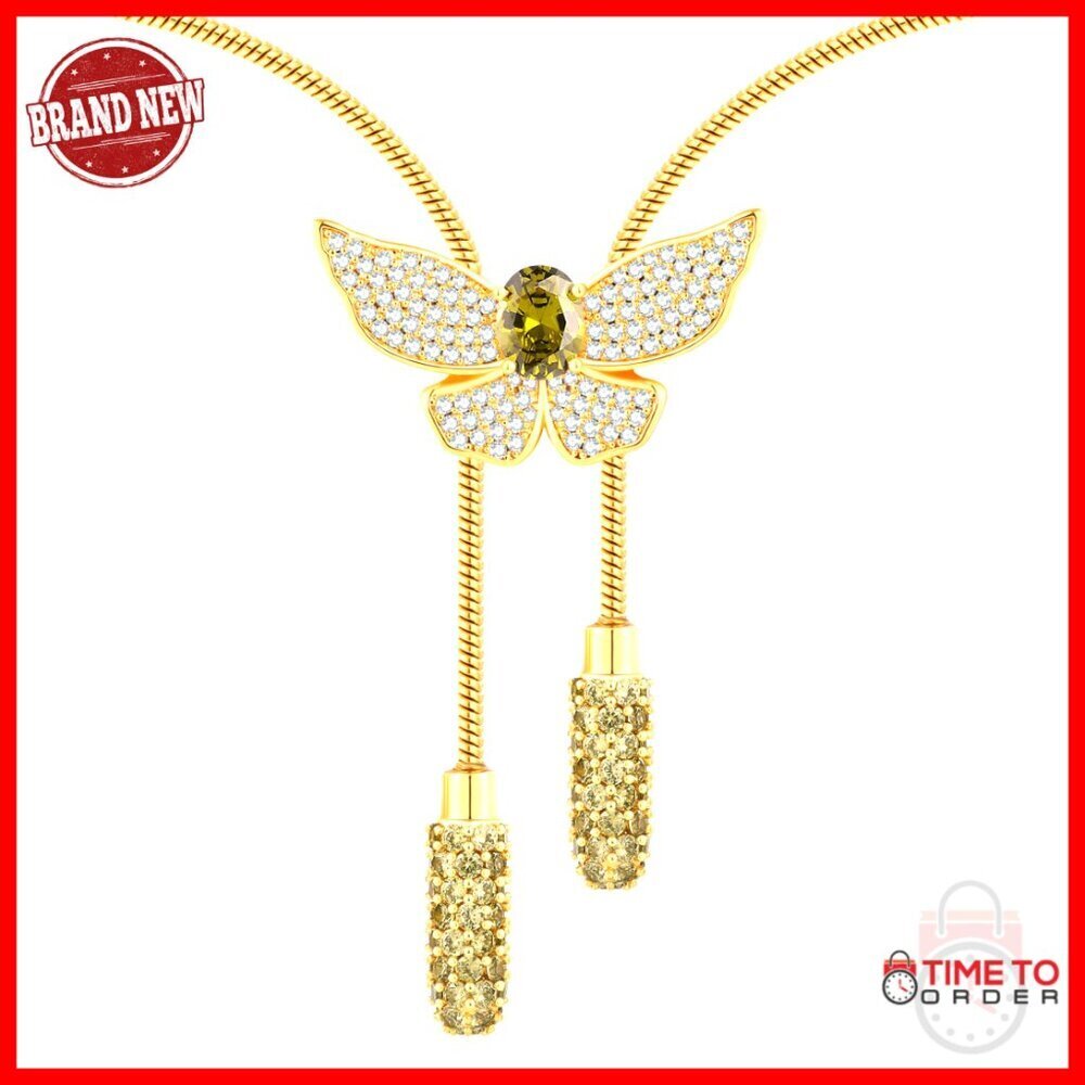 Adjustable Gold Chain Bolo Tie Necklace with Butterfly Charm Birthstone Jewelry